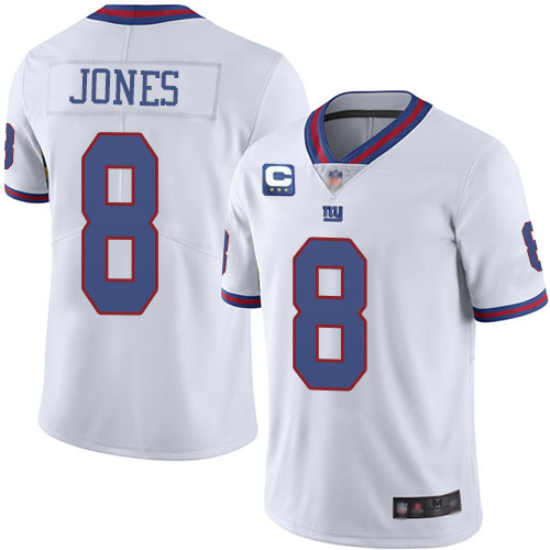 Men's New York Giants #8 Daniel Jones White With 3-star C Patch Limited Stitched Jersey